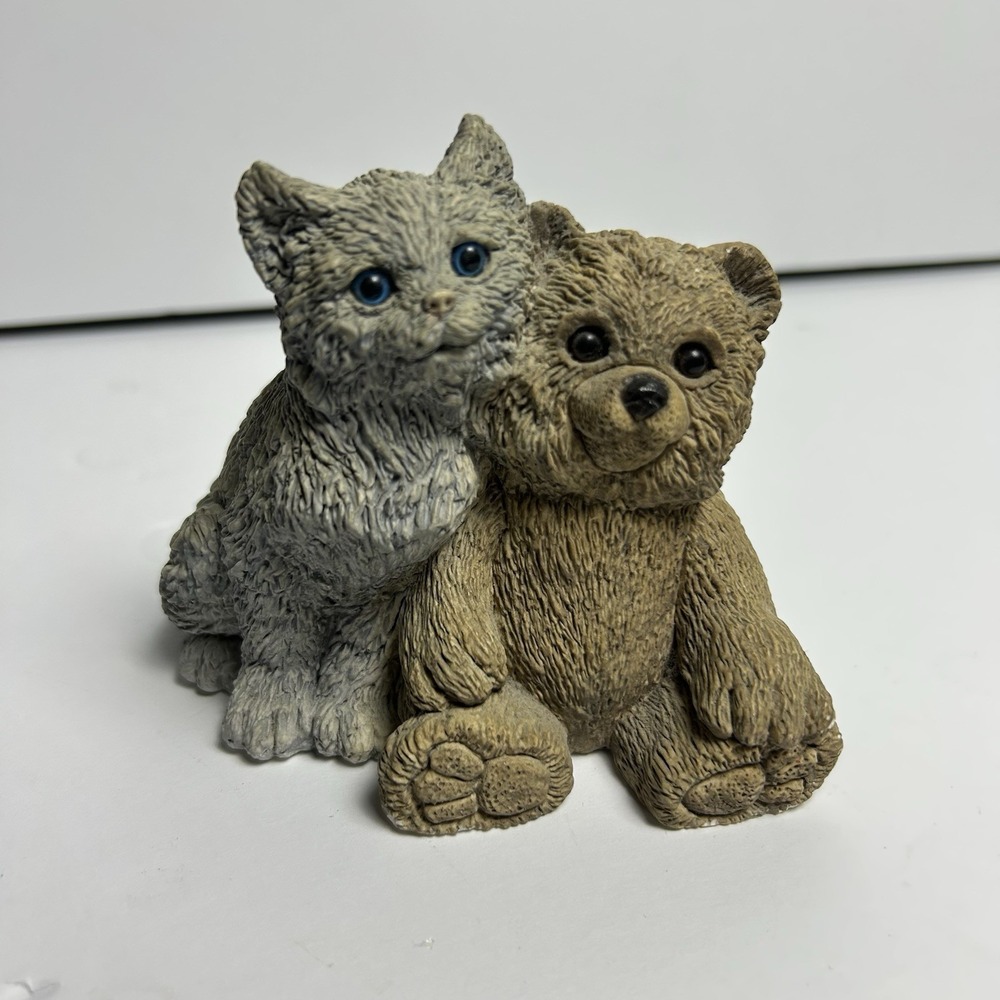 Vintage Stone Critters Cat and Teddy Bear Buddies Figurine Collectible SC-271